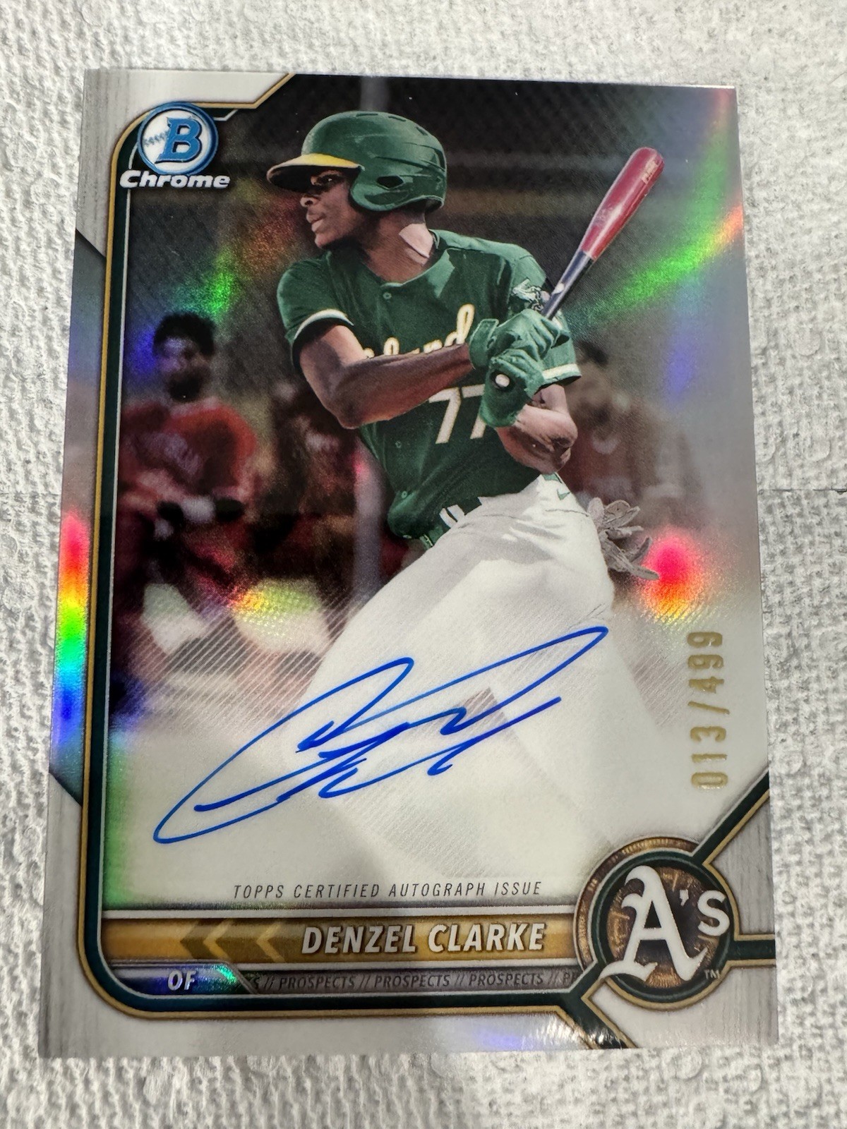 2022 Bowman Chrome Prospect 1st Refractor Auto /499 Denzel Clarke #CPA-DC