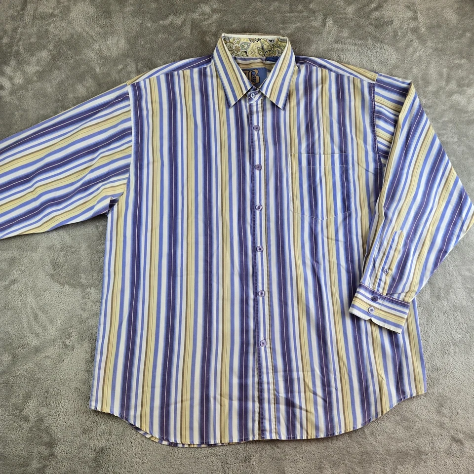 Camisa B By Brooklyn Xpress Para Hombres XL Azul Blanco Tostado Rayas Puño Abatible Informal Fiesta Foto 2 de 4