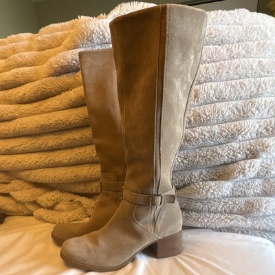 Koolaburra by UGG Beige Suede Knee High Riding Boots Buckle Block Heel Round Toe