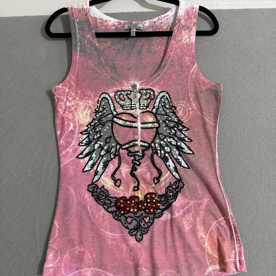 复古 Y2K 装饰背心 Cyber Grunge Bling Celestial Biker 刺绣 L — 第 2/4 张图片