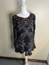 Free People Wanderer Maci Dress Floral Boho Long Sleeve Pockets Size Small