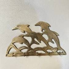Solid Brass Dolphins Wall Key Hanger With Five Hooks Made In Taiwan