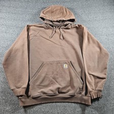 Carhartt Hoodie Mens XL Brown Fleece Pullover Sweatshirt Kangaroo Pocket Logo