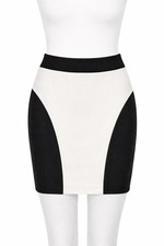 bebe Bodycon Ponte Mini Skirt Black Cream Rare Sample NWT S