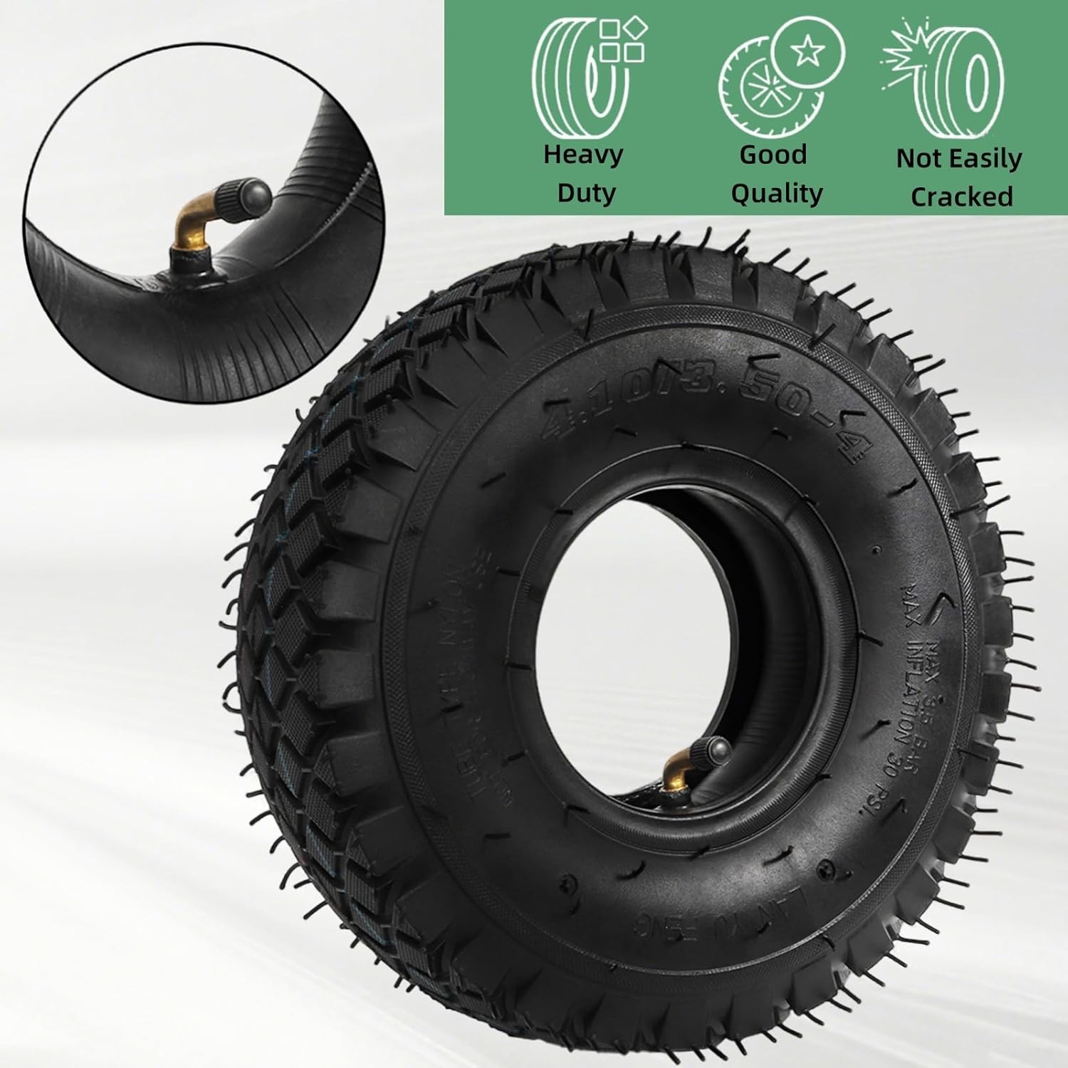 2 Set 4.10/3.50-4 Tire and Inner Tube with Bent Valve Stem, Heavy 