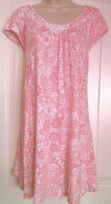 Miss Elaine Floral Pullover V-Neck Gown, Short Slv, Cotton/Rayon, Large, EUC
