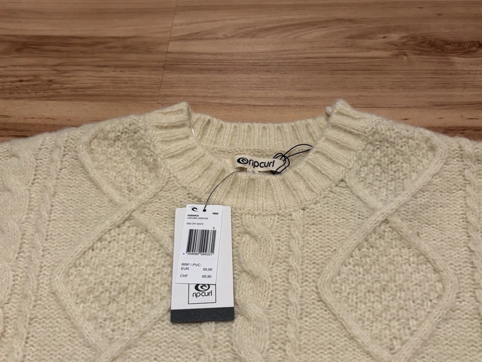 Rip Curl S Cremefarbener Zopfmuster Pullover mit Etikett Neu - Bild 4 von 4