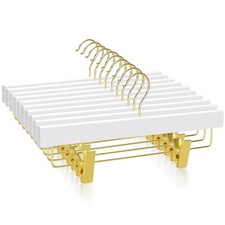 White Wooden Pants Hangers with Gold Clip, 10 Pack Skirt Short Trousers Jeans...