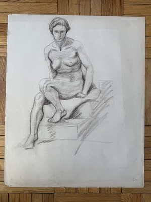 Vintage 1920s Academic Art Deco Figure Study Drawing Woman 19 x 23 OOAK Dated