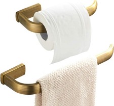 2pc Bathroom Accessories Set - Towel Ring and Toilet Paper Holder Antique Brass