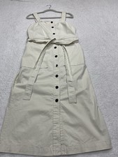 Universal Thread Midi Dress Ivory Button Bown Tie Waist Stretch Retro Medium New