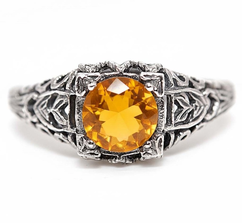 2CT Citrine 925 Sterling Silver Filigree Ring Jewelry Sz 8 F9-4