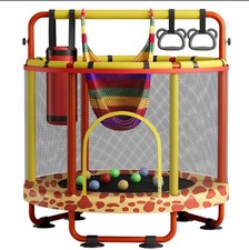 Outdoor Kids Trampoline w/ Safety Enclosure Net, Gym Rings, Foam Pad FT005