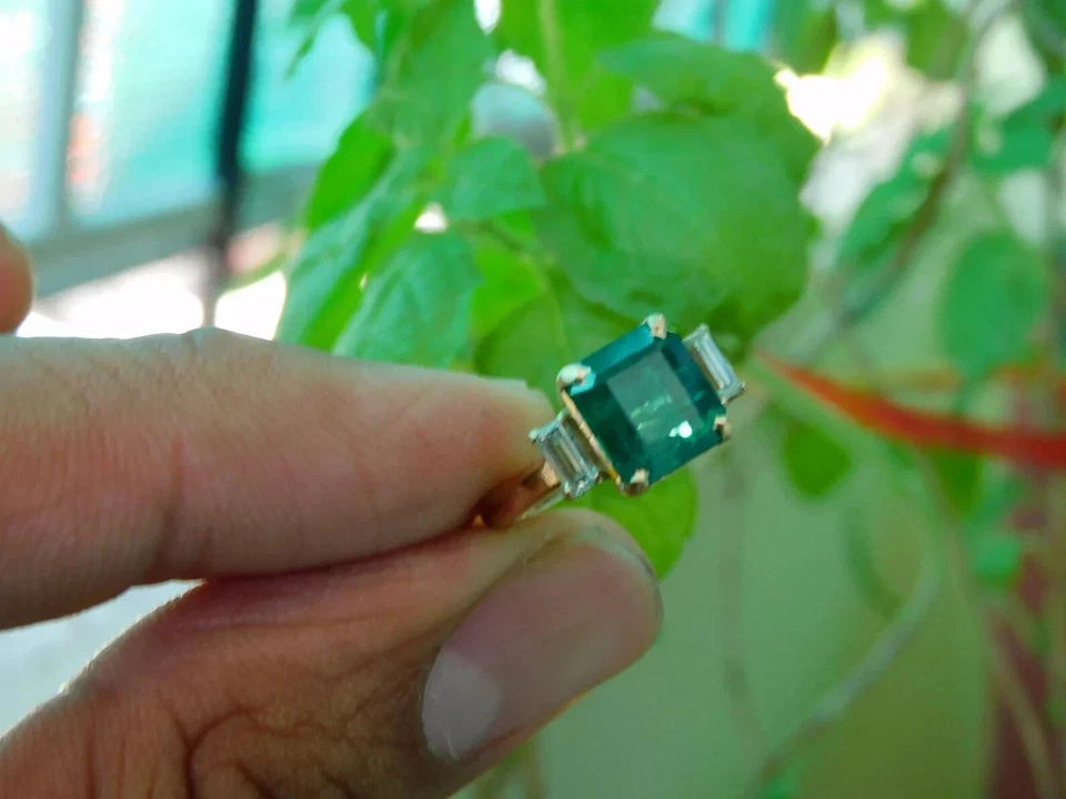 3.50 Ct Princess Natural Emerald & Diamond Anniversary Ring 14k Yellow Gold 6 - Image 3 of 4