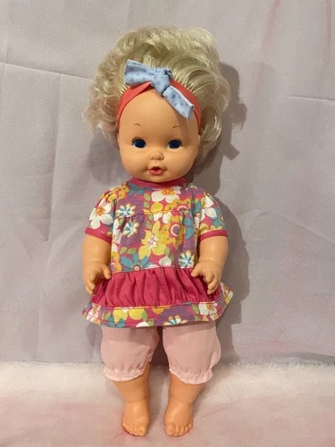 VTG 1969 Mattel Tender Love Rubber Baby Doll Drinks and Wets Blonde Blue Eyes