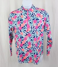 Jofit Women's Blue Pink Multi Floral Print 1/4 Zip Long Sleeve Athletic Top XL