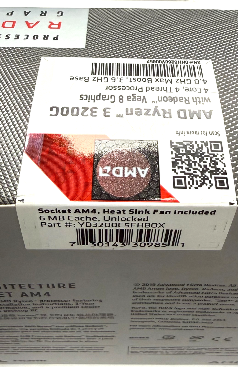 AMD Ryzen 3 3200G - 3.6GHz Quad Core (YD3200C5FHBOX) Processor for