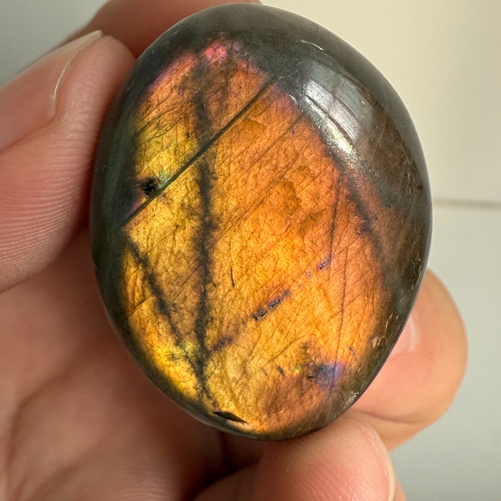 18g Natural Flashy Rainbow Labradorite Palm Crystal Quartz Healing Reiki