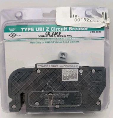 UBIZ-0240 Zinsco Circuit Breaker Two Pole 40 Amp (Sealed, Light Pkg Wear)
