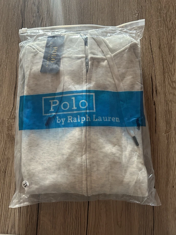 Polo Ralph Lauren sweat à capuche zippé beige chiné homme XL logo coton - Photo 1/4