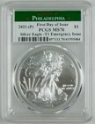 2021-(P) Type 1 $1 Silver Eagle Emergency Issue PCGS MS70 Gem Uncirculated C4538