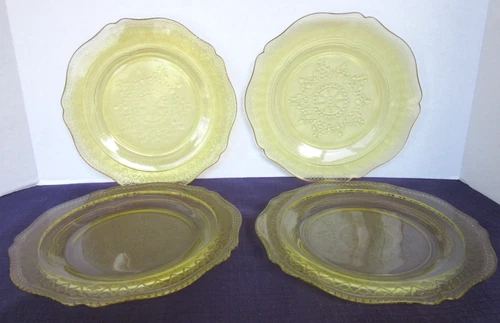 LISTING 4 BEVERICOMBO 8-Federal Glass PATRICIAN Spoke Yellow 9" LUNCHEON PLATES