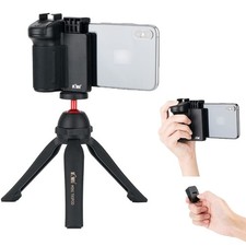 Cell Phone Tripod Mount Camera Grip with Detachable Bluetooth Shutter black