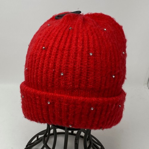 INC Damen Einheitsgröße Allover Strass Beanie Strickmütze rot - Bild 4 von 6