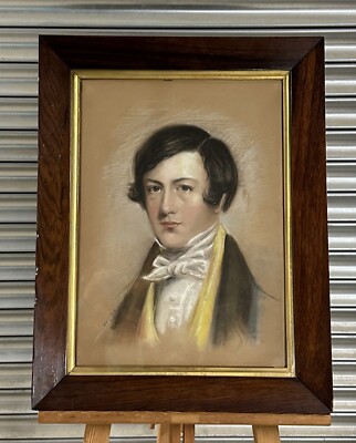 Original antikes Portrait von W E Whitehouse um 1840 Kohle & Pastell - unsigniert