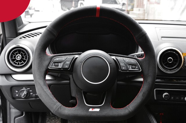 Black Alcantara Sew Steering Wheel Cover For Audi A3 S3 A4 A5 S5 A1 Q2