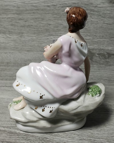 Vintage Rumänien APULUM Lucru manuell, Figur sitzende Frau mit Rosenkorb - Bild 11 von 24