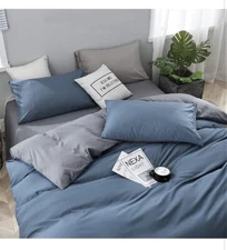 NEW Yougai Duvet Covers Size Queen Bed Sheets Set Blue and Grey