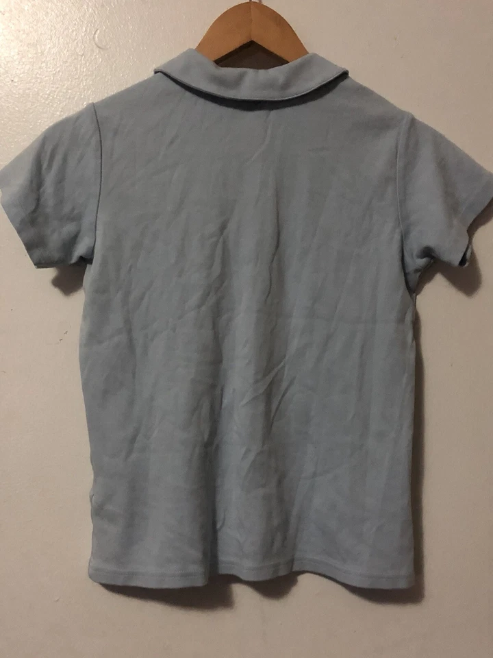Lands End Girl's Size Medium Top Button Up Blue Short Sleeve - Image 4 of 4