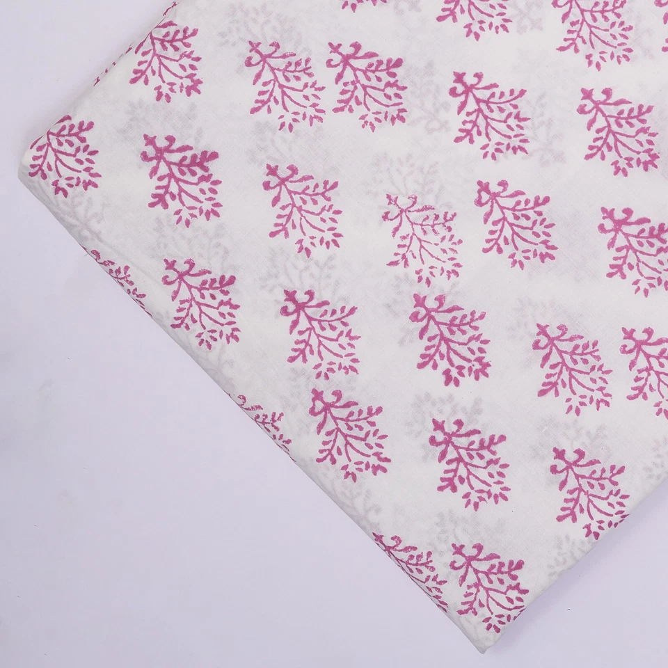 Tissu artisanal indien de couture imprimé floral 100 % coton bloc main 1 yard - Photo 4/4