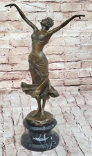 Signed Art Deco Dancer by Chiparus Bronze Marble Base Hot Cast Sculpture Statue