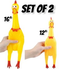 COMBO SET of 2 - RUBBER CHICKENS - SQUEAK Sound Squeeze Screaming Dog Child Toy