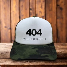 404 Page Not Found Mens Trucker Hat Camo Snapback Funny Meme Parody Gift Cap