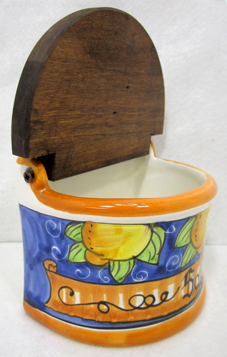 Cantinetta Sale Coperchio Legno Scatola Ceramica Made In Italy Vintage - Foto 4 di 10