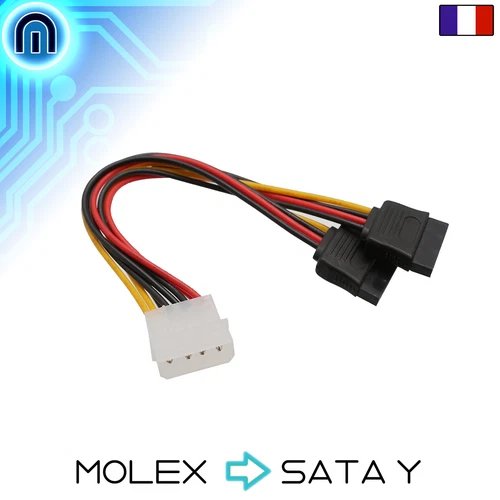 Cable d'alimentation SATA - MOLEX 4 PIN vers Alim SATA x2 en Y Double sata