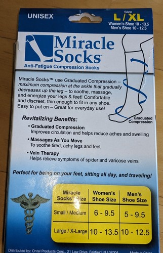 Miracle Socks Anti-Fatigue Compression Socks As Seen on TV® Size L /XL New NIB