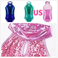 Girl Sequins Ballet Dance Halter Neck Gymnastics Leotard Unitard Cheer Dancewear