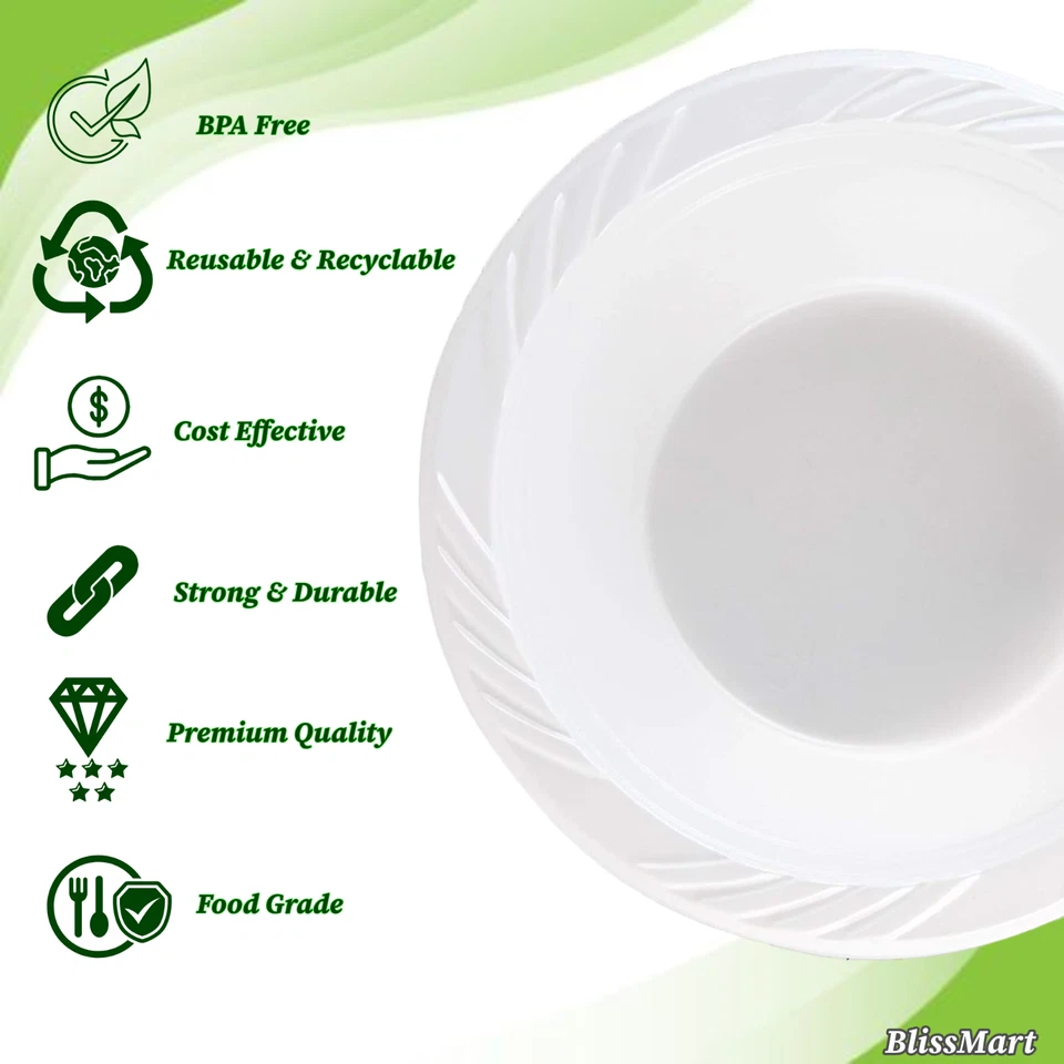 White Plastic Bowls 7oz 12oz Reusable Disposable Party Bowl Dessert Catering - Image 2 of 4