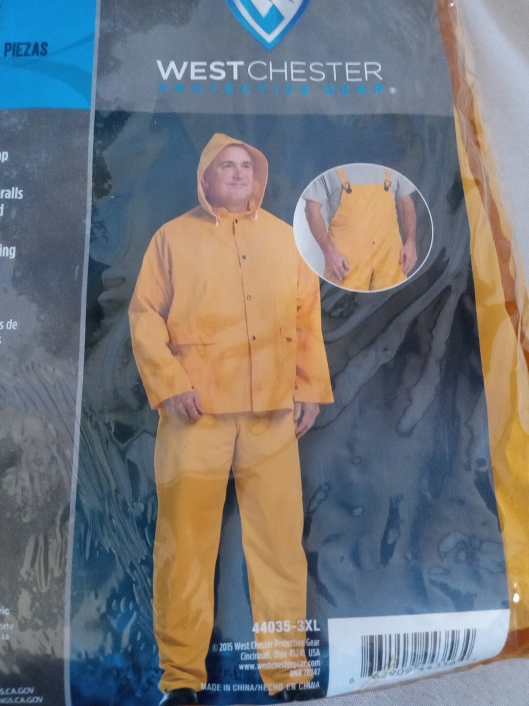 Westchester 3-Piece Yellow Rain Suit 3XL Suspenders, Jacket Hood New.      (51)