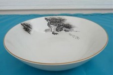 Fukagawa Arita Landscape  903 Black, White Hand Painted Serving Bowl Pagoda Mtn