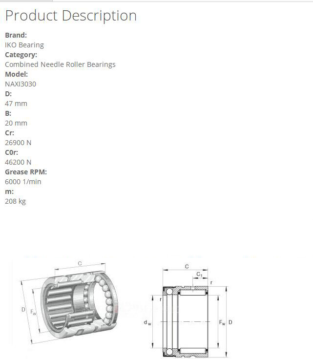 NEW IKO NAXI3030 Needle Roller Bearings,With Inner Ring 30x52x30mm