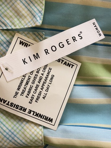 Blusa Kim Rogers Signature Mujer Azul Rayas Abotonada Manga 3/4 Camisa 20W Nueva con Etiquetas - Imagen 7 de 8
