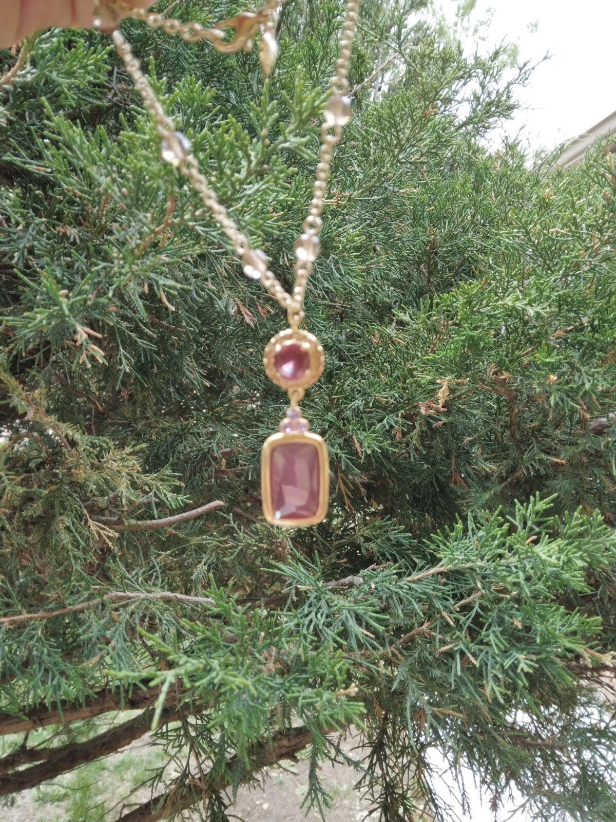 Crystal Garnet Round Rectangular Pendant Necklace - image 11