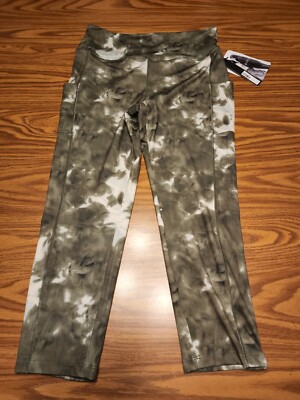 NWT $48 Kendall & Kylie Jenner Womens Green Tie Dye High Rise Cropped Leggings L