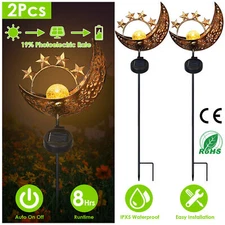 Solar Powered Sun Moon Flame LED Light Globe Stake Garden Outdoor Lights Decor