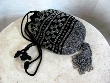Vintage Victorian Edwardian Metal Beaded Draw String Bag Black  Silver